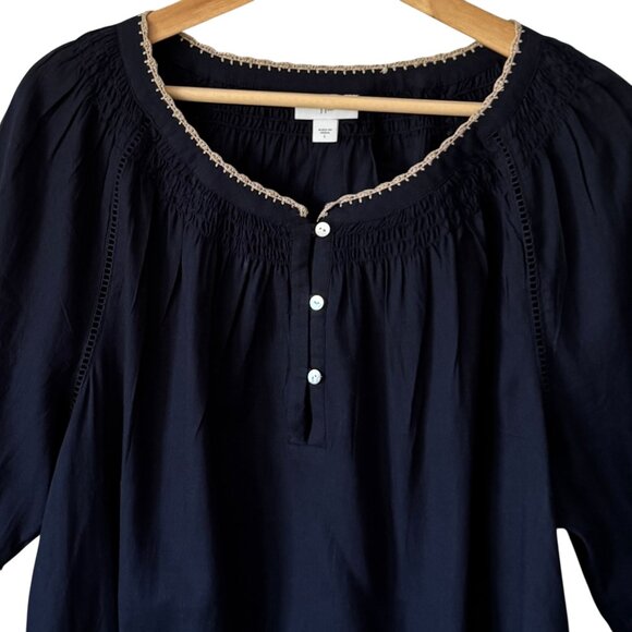 J.Jill Sz Lg Top Pheasant Lightweight Cotton Embroidered 3/4 Sleeve Flowy Summer - Picture 10 of 14